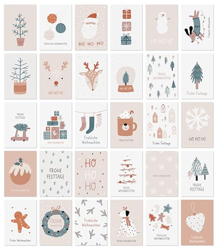 CraftWerk Weihnachtskarten mit Umschlag 30er Set- DIN A6 Klappkarten Grußkarten mit Motiven zu Weihnachten