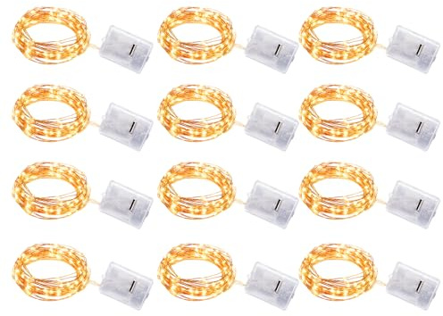 Ebksqs Mini Lichterkette [12 Stück] 1m, 10 warmweiß, 3 Modi - Deko innen/außen für Weihnachten, Party, Hochzeit
