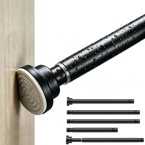 Gardinenstange ohne Bohren 44-210cm, Teleskopstange Vorhangstange | Duschvorhangstange Kleiderstangen Spannstange Verstellbare für Badezimmer, Fenster, Küche, Schrank, Schwarz