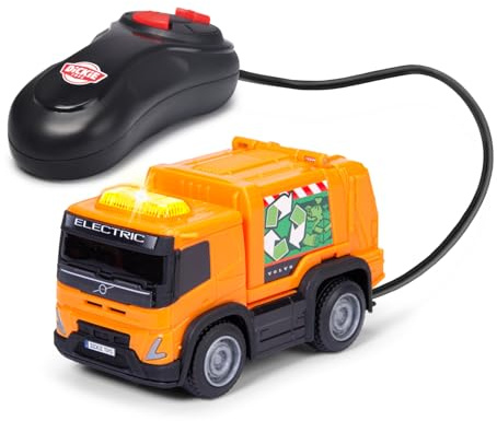 Dickie Toys – Volvo FMX Garbage Truck (13 cm), Müllauto für Kinder ab 3 Jahren, Kabelsteuerung, Container Hebefunktion, Licht, Vorwärts- und Rückwärtsfahrt, Müllfahrzeug Spielzeug orange