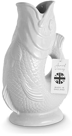 Wade Fish Jug, Genuine Factory Second, Handcrafted in Stoke-on-Trent England, Award-Winning Iconic UK Heritage Brand, English Earthenware, Slight Imperfections, 1.2L, White, WA967803WHTSEC