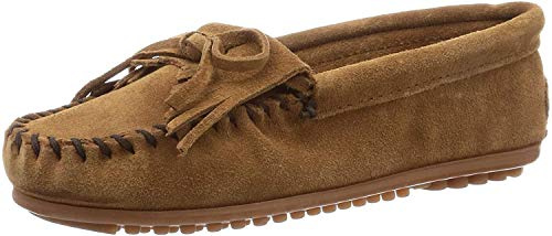 Minnetonka Women's Kilty Suede Hardsole Moccasin, Dusty Brown, 9.5 M US