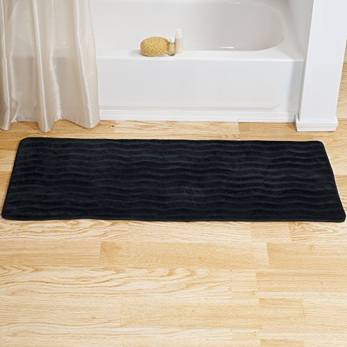 Microfiber Memory Foam Bathmat ? Oversized Padded Nonslip Accent Rug for Bathroom, Kitchen, Laundry Room, Wave Pattern by Lavish Home (Black)