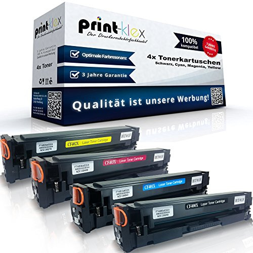 4X Print-Klex Toner kompatibel für HP Color LaserJet Pro M274 n Pro M277 dw Pro M277 n CF 400 X CF 401 X CF 402 X CF 403 X Black Cyan Magenta Yellow Sparset BK C M Y - Color Pro Serie