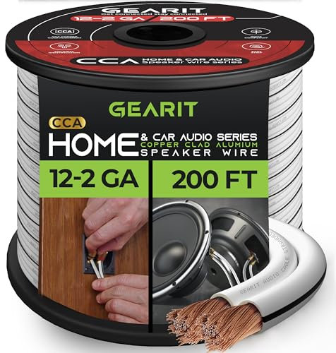 GearIT Speaker Wire Audio Cable CCA 2x4mm≤ (60.96 Meters - White) Copper Clad Aluminum - Great for Hi-Fi Home Theater and Car Speakers - 12 Gauge AWG, 100 Feet