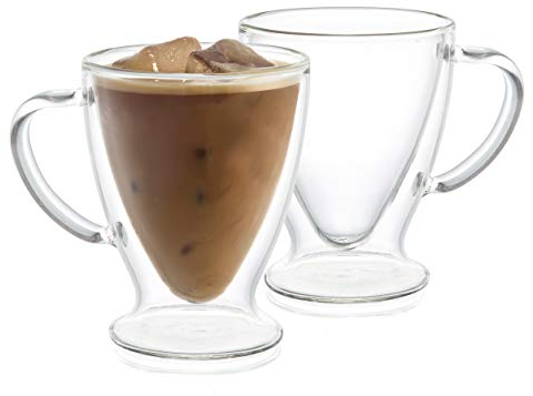 JoyJolt Declan Irish Double Wall Insulated Glass Coffee Cups (Set of 2) -10-Ounces