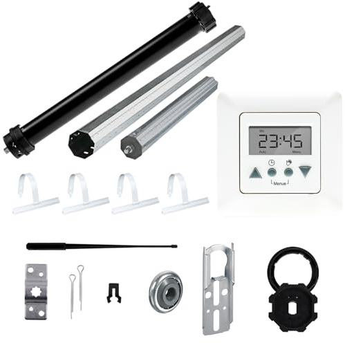 NOBILY Rolladen-Komplett-Set für 60mm (SW60) Achtkantwelle Maxi-Rolladenmotor P5 10/15-60, inkl. Time Control Zeitschaltuhr + Mechanik-Set, Gesamtlänge bis 1,50 Meter