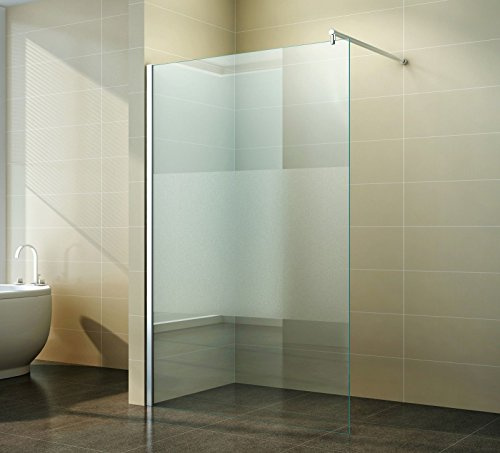 Duschwand Glas 10mm Sicherheitsglas - Begehbare Duschabtrennung Glaswand Easy Clean Nano Beschichtung - Walk - Duschwand Teilsatiniert 130 cm - ebenerdig - Duschtrennwand mit Edelstahl-Zubehör