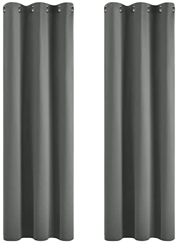Deconovo Verdunkelungsvorhänge, wärmeisoliert, kältebeständig, Vorhänge für Wohnzimmer und Schlafzimmer, modernes Design mit Ösen, 107 x 214 cm (Breite x Höhe), Hellgrau, 2 Stück