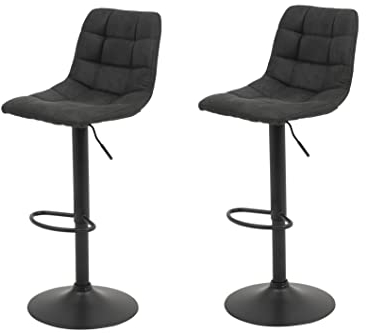 Hela Tische, 2er Set Barhocker Bistrohocker Yvonne, Microfaser Anthrazit, Trompetengestell Grau, höhenverstellbar mit Gasdruckfeder, 360° drehbar