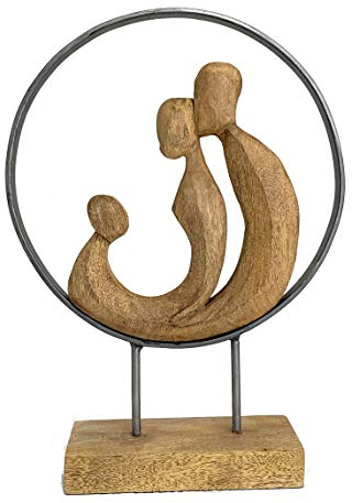 Moritz Skulptur Kreis der Familie 30 x 41,5 x 9,5 cm Family Mutter Vater Kind Dekoration Mangoholz Dekofigur Harmonie Geborgenheit braun
