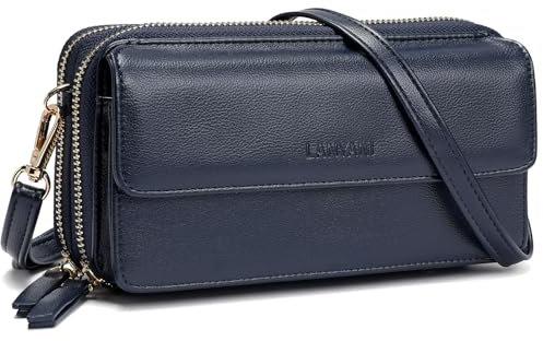 Women Crossbody Wallet RFID Blocking Cell Phone wristlet Purse with shoulder strap small crossbody bag (Navy blue)
