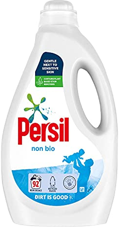 Persil Non Bio Tough On Stains, Gentle Next to Sensitive Skin Laundry Washing Liquid Detergent 100% Recyclable Bottle 92 Wash, 2.484L