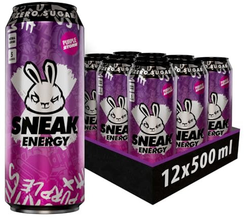 SNEAK | Cans Purple Storm | In-Game Focus Boost Energy Drink, Zero Sugar, Low-Calorie, Vegan | 500ml x 12