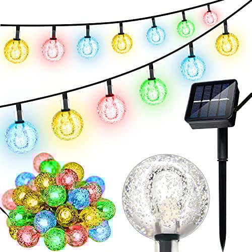 ISO TRADE Solar Lichterkette für Balkon Tarasse Garten Wasserfest 30 bunte Kugeln Outdoor Gartenbeleuchtung LED Sommer Winter 15676