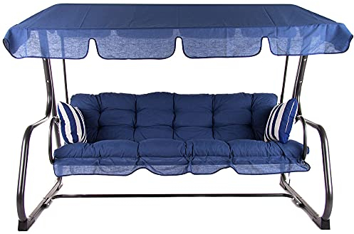 PATIO Hollywoodschaukel mit Liegefunktion 170 cm Parma mit Auflagen Sonnendach Seitenkissen 3 Sitzer auf Federkern Marineblau