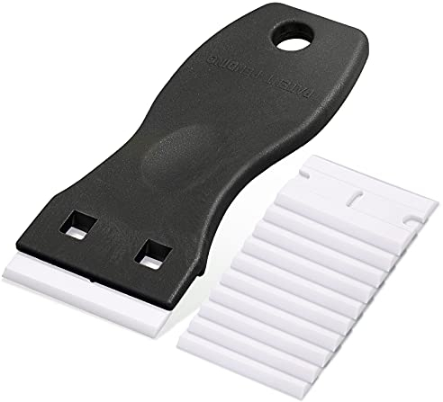 Ehdis Raschietto e 10 Lame in plastica, Razor Blade Spatola, Rimozione Adesivo in plastica, Rimozione della Colla in Vinile, Adesivo di Vetro, Tinta Finestr, Nero