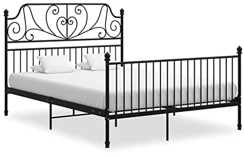 vidaXL Bettgestell Metallbett Schlafzimmer Bett Doppelbett Schlafzimmermöbel Bettrahmen Lattenrost Pulverbeschichtetes Metall Schwarz 140x200cm