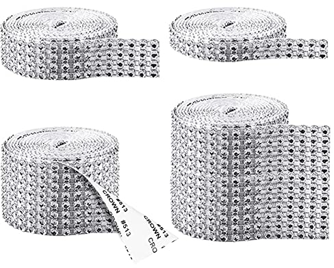 4 Rotoli Nastro di Diamanti Strass Autoadesivo, Cristallo Autoadesivo Adesivo Decorativo DIY, Strass da per Artigianato Artistico, Decorazione per Telefono Auto Eventi, Regalo (1/2/4/6 cm, Silver)