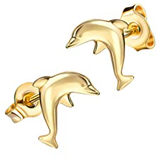Ohrstecker mit Delfin vergoldet 925 Sterling-Silber Ohrschmuck Ohrringe Silber-vergoldet für Kinder und Damen