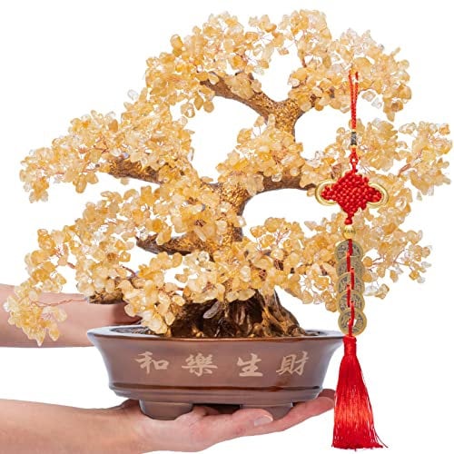 GEMBOURY Natural Large Citrine Tree,14Feng Shui Money Tree(1251 Gemstone Count)Citrine Crystal Tree for Abundance Prosperity Success Fortune Decoration Tree Bonsai for Home & Office Good Luck Wealth