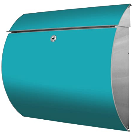 banjado® Burgwächter® Briefkasten Edelstahl mit Motiv Türkis/Briefkasten ohne Zeitungsfach/Edelstahl Briefkasten mit Kippdach & Öffnungsstopp, 2 Schlüssel