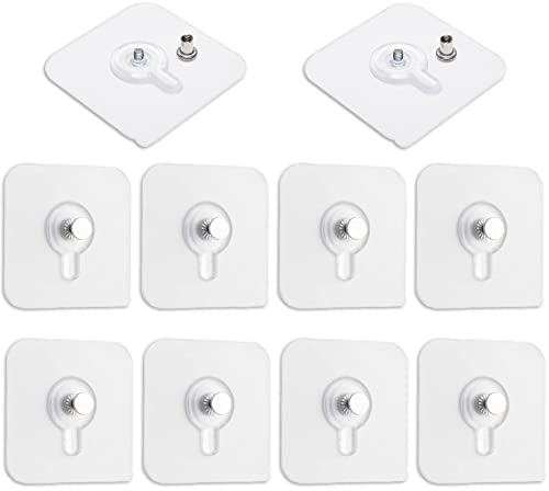 Ruucy 10PCS Adhesive Picture Hooks, Picture Hangers Without Nails, Transparent Picture Hanging Kit for Pictures, Frames, Wreath and Wall décor, No Nail