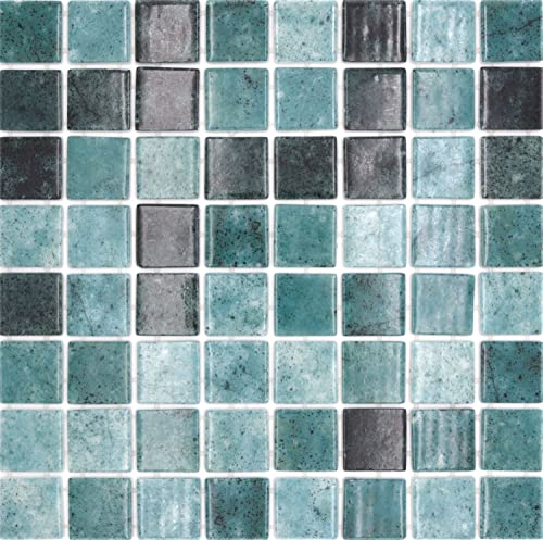 Schwimmbadmosaik Poolmosaik Recycling Glasmosaik grün glänzend Wand Boden Küche Bad Dusche - 1 Matte