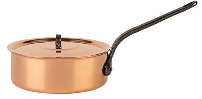 Cuisine Romefort | Sauteuse en cuivre étamé Ø 20 cm avec queue en fonte et couvercle en cuivre | Sauteuse traditionnelle en cuivre massif | Fabrication Française (20 cm)