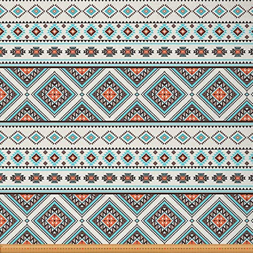 Boho Stoff Meterware Retro Azteken Polsterstoff Ethno Folk Dekorationsstoff Bohemian Stoff für Drinnen und Draußen DIY Kunst Wasserdichter Stoff Zum Quilten Nähen Blau Orange 184 x 150 (HxB)