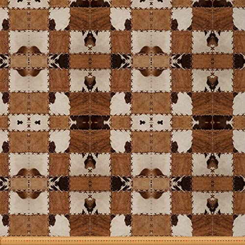Kuhfell Stoff Meterware Patchwork Kuhfell Druck Dekostoff Bauernhoftier Tröster Set für Kinder Jungen Mädchen Western Cowboy Polsterstoff Zum Quilten Nähen Braun 92 x 150 (HxB)