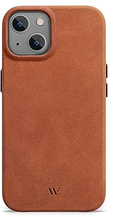 WIIUKA Hülle für iPhone 14, Leder aus Deutschland, Lederhülle extra Dünn, Premium Handyhülle, Case, Qi, Vintage Cognac Braun