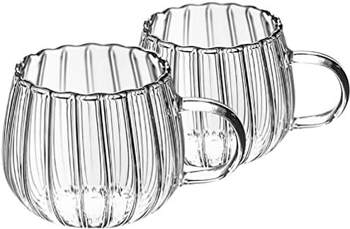 Zerodeko 2pcs Tasse à Café en Verre Transparent en Forme de Citrouille avec Poignée - Mug pour Boissons Chaudes, Thé, Latte, Cappuccino - Pour Maison et Fête 350ml