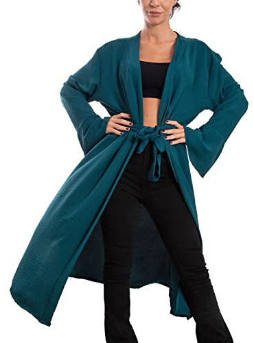 Toocool Spolverino Donna Lungo Elegante Leggero Maniche Lunghe VB-5135 [Taglia Unica,Petrolio]