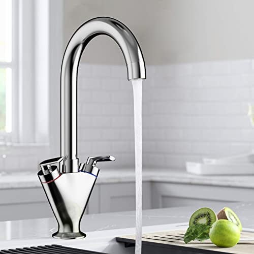 Swan Dual Lever Kitchen Mixer Tap - Twin Lever Swivel Spout Tap for Kitchen Sink, 1 Hole, Chrome