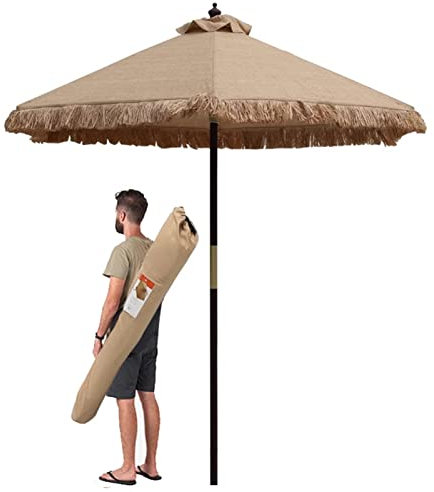Φ210cm Parasol À Franges,Naturel Extérieure Paille Parasol/Parapluie,pour Jardin Terrasse Piscine Balcon Plage - Hexagonal
