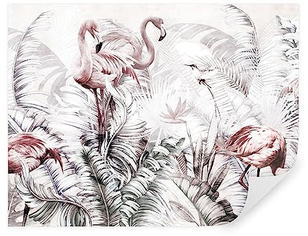 TAPEKO - Carta da parati moderna flamingo 400x280 cm, fotomurali serie premium design, fenicottero rosa ai tropici, carta da parati per camera letto, soggiorno, u73919