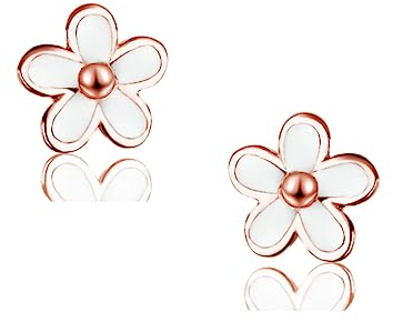 SLUYNZ 925 Sterling Silber kleine Gänseblümchen Ohrstecker für Damen Mädchen zierliche Blumen Ohrstecker Ohrringe (C-RoseGold)