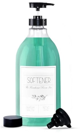 The Farmhouse Room Inc. Fabric Softener Liquid Dispenser - Softener Container for Laundry Room Organization - BPA Free & PET Plastic 1/2 Gallon Pump Bottle Dispenser - w/Waterproof Labels 64oz
