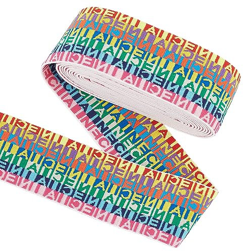 FINGERINSPIRE 3.65 m Nylon Gummiband 50 mm Breit Zum Nähen Elastische Bänder Flach Mit Buchstabenmuster Elastisches Band Bunt Elastischer Spitzenbesatz Für Kleid Bund Perückenbänder Nähen