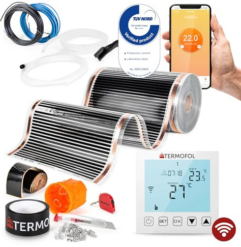 Termofol Elektrische Fußbodenheizung Heizfolie 230V - mit Thermostat WIFI - Leistung 220 W/m2 - Oberfläche 1m² - Fussbodenheizung Elektrisch Komplettset fur Fußboden-, Wand- oder Deckenheizung