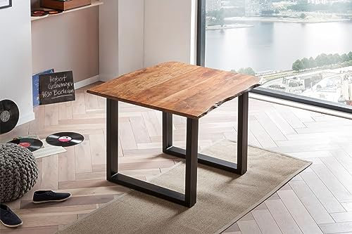 SAM B-Ware Esszimmertisch 80x80 cm Becky, Baumkantentisch aus Akazienholz, massiv + nougatfarben, U-Metallgestell Schwarz, Esstisch mit echter Baumkante