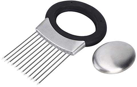 Onion Slicer Holder, Trancheuse à Oignons en Acier Inoxydable Aide à Trancher les Légumes et les Fruits Outil de Cuisine Multifonction pour Couper Légumes Fruits Tomates Citrons