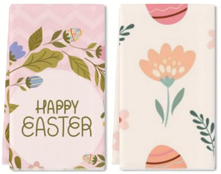 Horienteeon Oster-Küchen-Waschlappen, Osterhase und Ei, Geschirrtücher für die Küche, 40,6 x 61 cm, Küchentücher, Frühlingsdekoration, Handtücher, 2er-Set