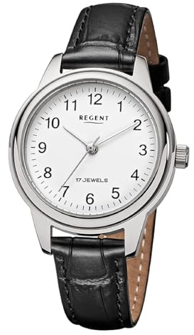 REGENT Damen Armbanduhr Analog Lederarmband schwarz URF1567 Analoguhr
