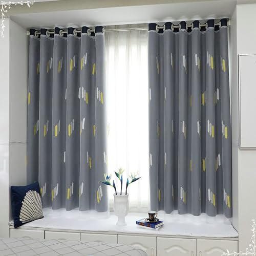 Homxi Abdunkelnde Vorhänge Kinderzimmer 2er Set,2 x 137W x 274H cm,Gardinen Blickdicht Blau Marine Doppellagig mit Weizenstickerei Gardinen Vorhänge mit Ösen
