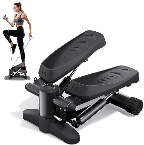 Mytrix Schwarz Stair Stepper für Übungen, tragbare Mini-Stepper mit Widerstandsbändern, LCD-Anzeige (330LB) für Kalorien, Aerobic-Fitness-Steppmaschine für das Training zu Hause im Büro