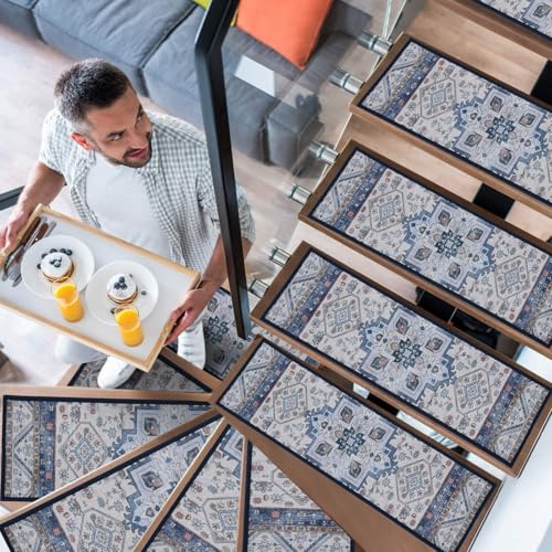 YISUN Stair Carpet Treads 15 PCS, Anti Moving and Non-Slip Stair Mats | 65 X 20cm Peel and Stick Stair Treads, Removable Washable Stair Pads, Stair Runner for Kids Elders and Pets