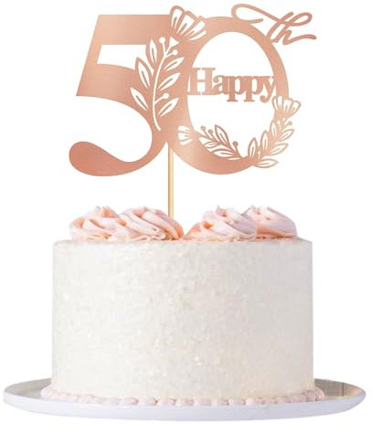 Blumomon 1Pcs 50th Happy Birthday Cake Topper Happy 50 Cake Topper Cheers to 50 Cake Decoration 50th Birthday Party Decoration 50th Anniversary Cake Decoration（Rose Gold）