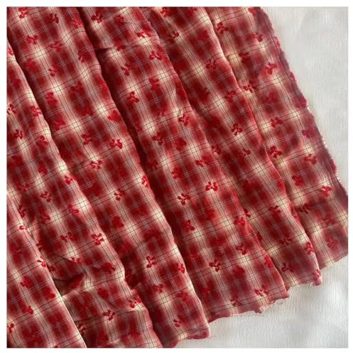 BrightGlow Stoff Karo 110cm Breit Stoff Rot-Weiß Kariert Dekorationsstoff mit Gingham-Muster Nähstoff DIY Stoff mit Schleife Druck Karierter Stoff von The Yard für Bekleidung Vorhängen Deko 5 Yards